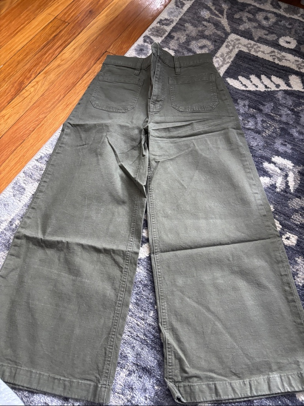 High-Waist Wide Leg Crop Olive Green Pants